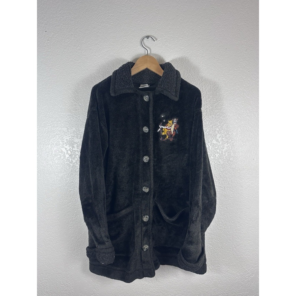 Disney Store Winnie the Pooh Tigger Black Fleece Button Jacket Oversized
